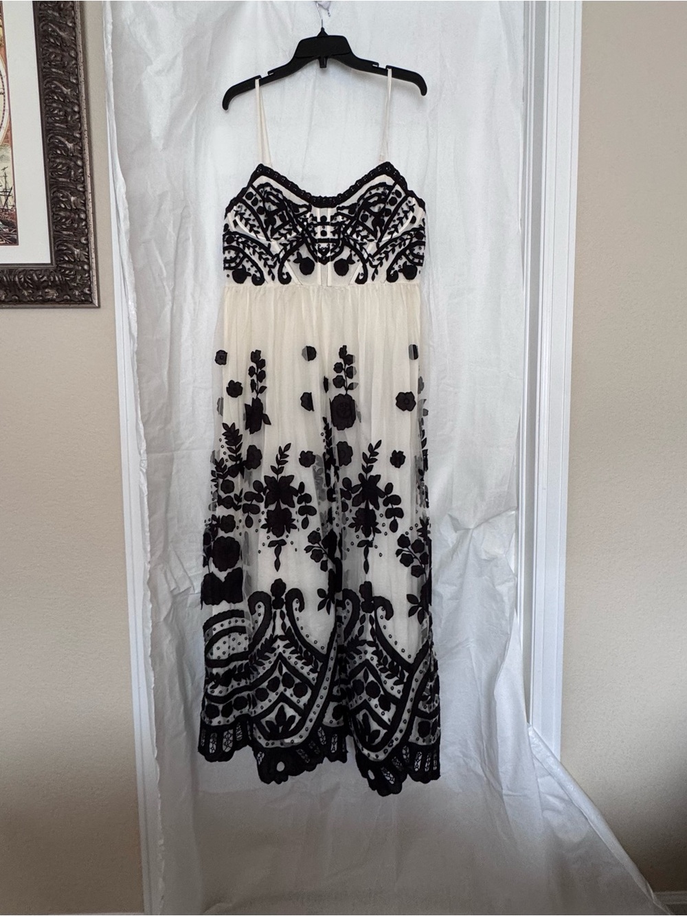 Sea New York Ivory and Black Embroidered Maxi Dress-New with Tags